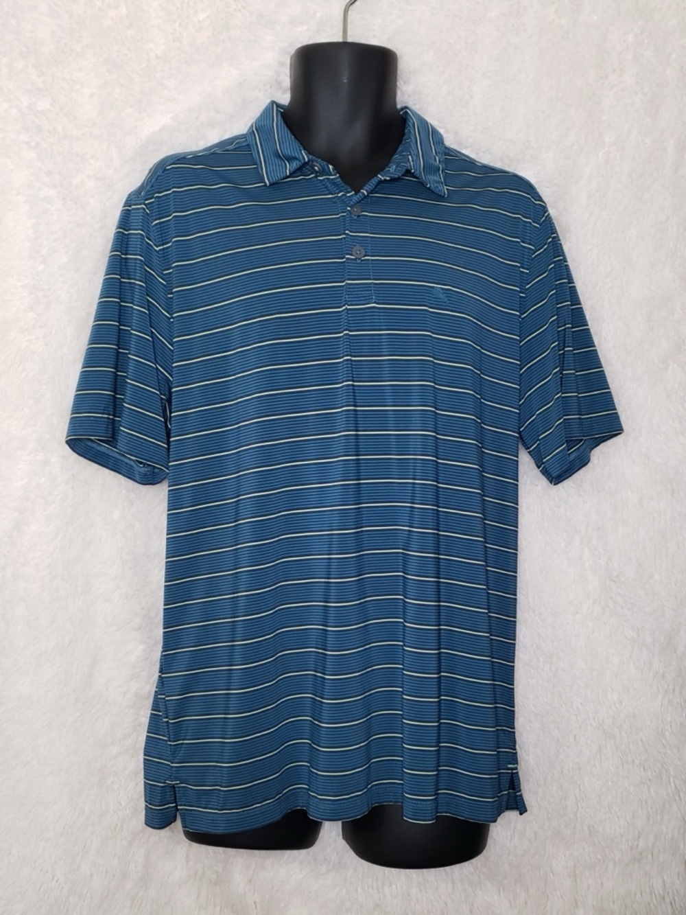 Tommy Bahama IslandZone Men's Blue Striped Polo Shirt Size Large